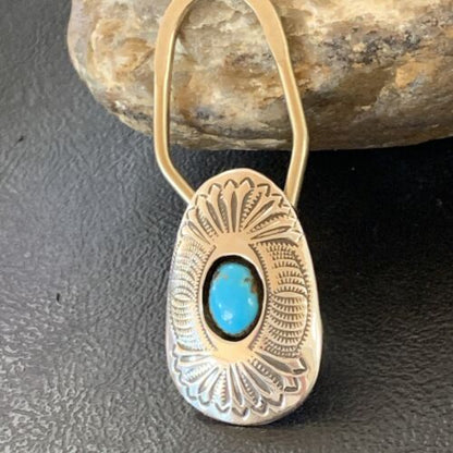 Navajo Turquoise Keyring | Sterling Silver | 2" | Authentic Native American Handmade | 11596