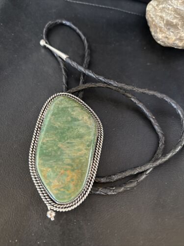 Men's Green Royston Turquoise Bolo Tie | 4" | Sterling Silver | Navajo | Authentic Native American Handmade | 14521