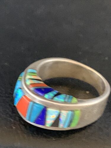 Multi-Color Navajo Sterling Silver Turquoise Spiny Oyster Inlay Ring Sz 6 | Handmade | 14169