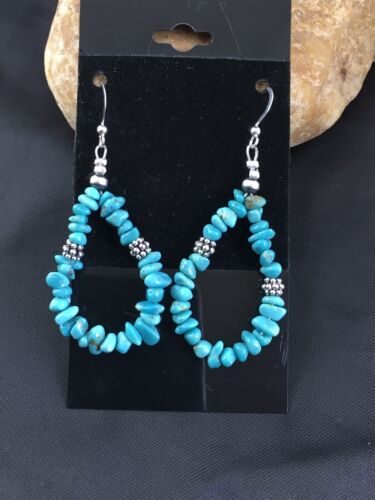 Navajo Blue Turquoise Nugget Earrings | Sterling Silver | 1.5" | Authentic Native American Handmade | 1979