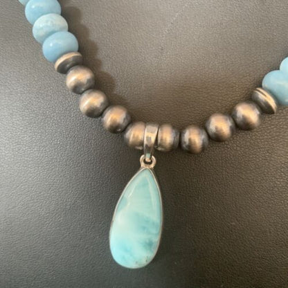 Men's Blue Larimar Pendant | 10mm Navajo Sterling Silver Natural Necklace | Authentic Native American Handmade | 13998