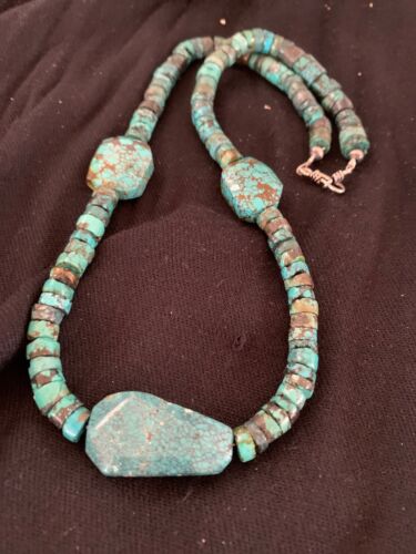 Navajo Turquoise Nugget Heishi Bead Necklace | Sterling Silver | Authentic Native American Handmade | 21" | 4654