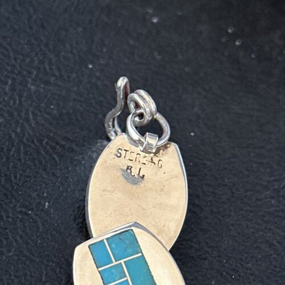 Men's Sterling Silver Navajo Turquoise Inlay Link Bracelet | 8.5" | Authentic Native American Handmade | 14659