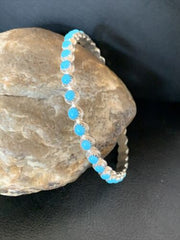 Sterling Silver Blue Kingman Turquoise Cuff Bracelet Bangle | 9.5" | Authentic Native American Handmade | 12316