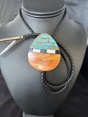Men's Santo Domingo Bolo Tie | Turquoise & Spiny Oyster | Sterling Silver Tips | 14631