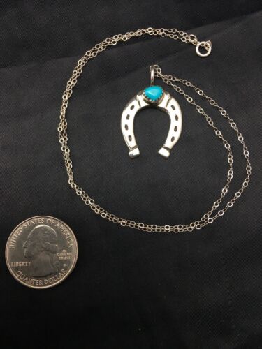 Navajo Blue Turquoise Naja Pendant Necklace | Sterling Silver Chain | Authentic Native American Handmade | 4466