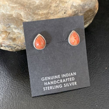 Navajo Spiny Oyster Earrings | Sterling Silver | Minimalist Native American Handmade | 12832
