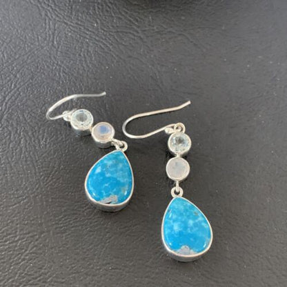 Navajo Blue Kingman Turquoise Earrings | Sterling Silver | Authentic Native American Handmade | 12033