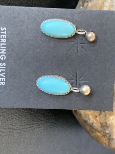 Blue Turquoise Dangle Post Earrings | Sterling Silver | 0.50" | 12713