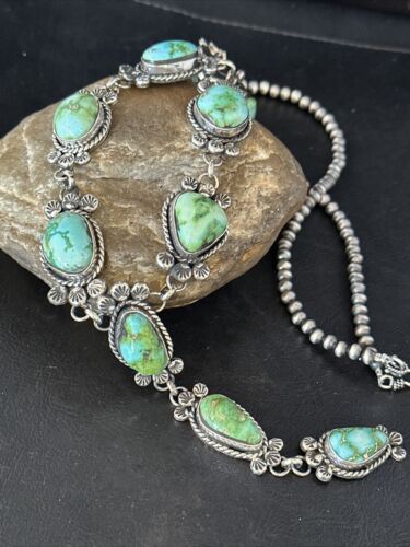 Navajo Sonoran Gold Turquoise Lariat Necklace | Sterling Silver | Native American Handmade | 14347