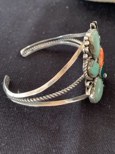 Navajo Spiny Oyster Green Turquoise Cuff Bracelet | Sterling Silver | Authentic Native American Handmade | 342