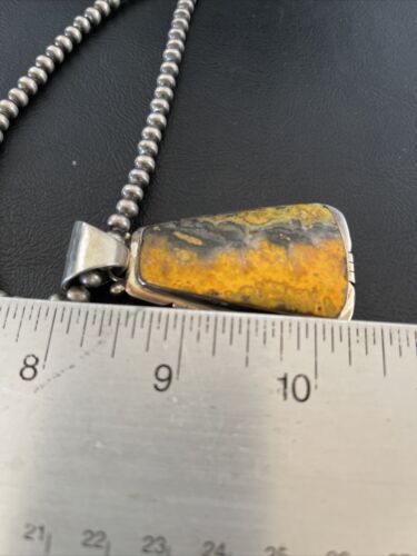 Men's Navajo Pearls Necklace with Bumblebee Jasper Pendant | Sterling Silver | Native American Handmade | 10554