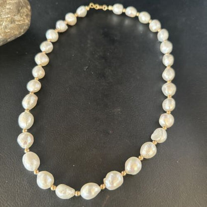 Native American White Freshwater Pearl Necklace | Gold Filled Beads | 20" | 14322 - Masha USA