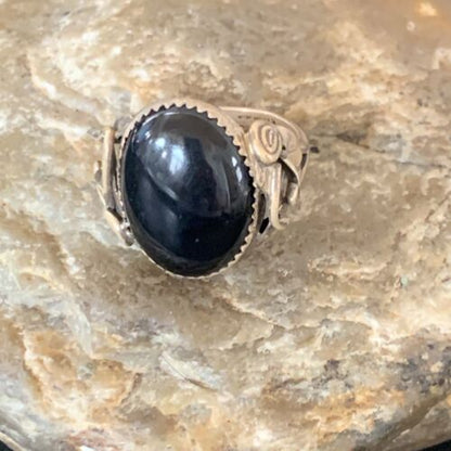 Native American Old Pawn Navajo Black Onyx Ring | Sterling Silver | Sz 9.5 | 11951 - Masha USA