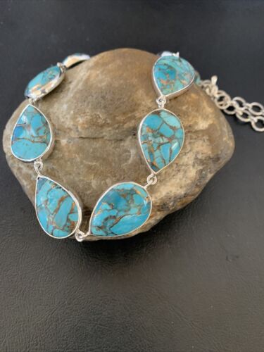 Navajo Blue Mojave Turquoise Pendant Necklace | Sterling Silver | 18" | Authentic Native American Handmade | 11633