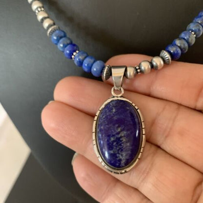Navajo Pearls Lapis Pendant Necklace | Sterling Silver | Native American Handmade | 01775