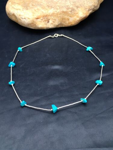 Children's Sterling Silver Liquid Necklace | Turquoise Nugget | 14" | 2931 - Masha USA