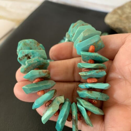 Authentic Navajo Green Turquoise & Spiny Oyster Necklace | Sterling Silver Pendant | 30" | 01852