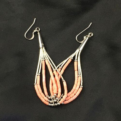 Handmade Liquid Silver Tube Bead Heishi Dangle Earrings | Pink Coral | Sterling Silver | 2.25" | 2025