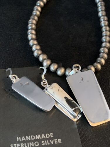 Navajo White Buffalo Turquoise Pendant | Sterling Silver Dangle Earrings | Authentic Native American Handmade | 14099
