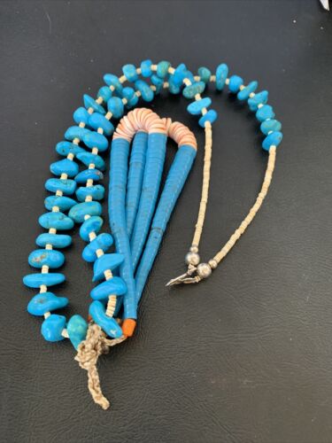 Santo Domingo Spiny Oyster Blue Turquoise Shell Jacla Necklace | 24" | Authentic Native American Handmade | 12513