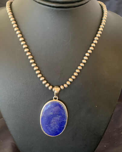 Native American Navajo Blue Lapis Pendant Necklace | Sterling Silver | Authentic Handmade | 11717