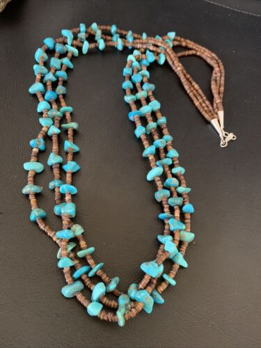 Santo Domingo Spiny Blue Kingman Turquoise Shell Necklace | 3-Strand | 29" | 13061
