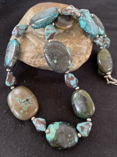 Navajo Chunky Turquoise #8 Necklace | Sterling Silver Pearls | Authentic Native American Handmade | 21" | 1240