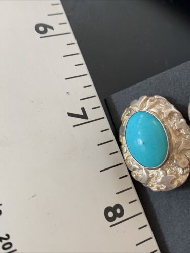 Navajo Clip-On Earrings Women's Nugget Sterling Silver Blue Turquoise 13373