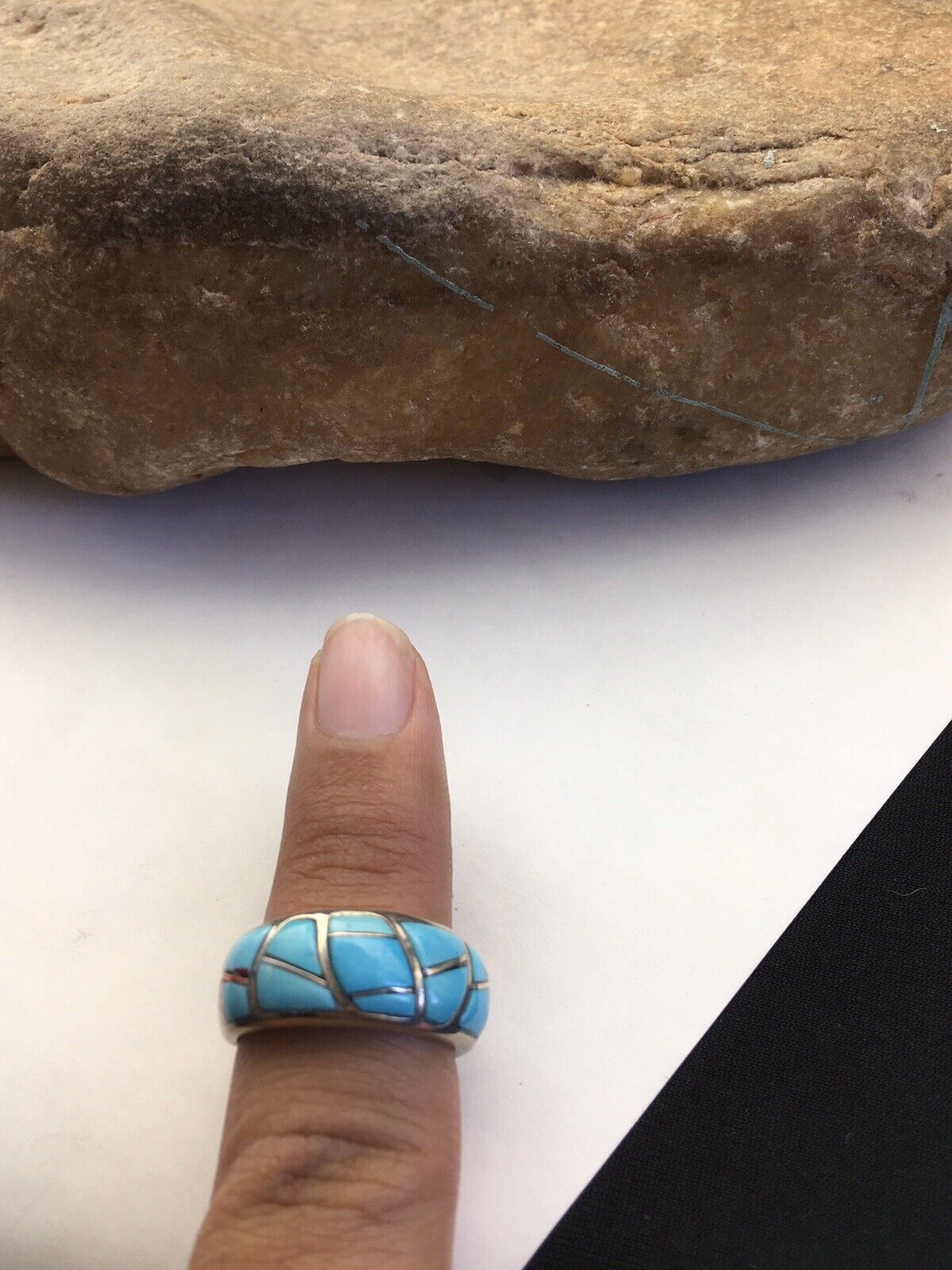 Navajo Kingman Turquoise Corn Inlay Ring | Sterling Silver | Sz 7.5 | 01619