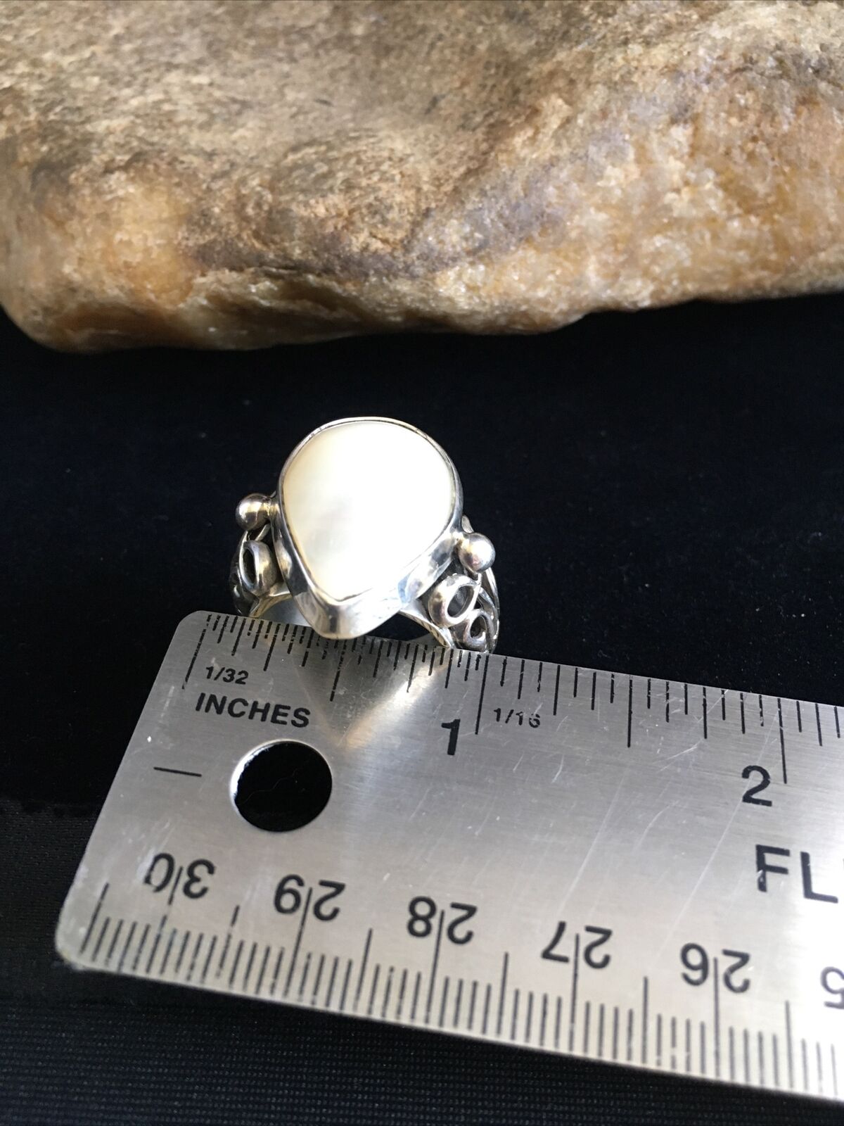 Navajo Women's White Mother of Pearl Ring | Sterling Silver | Sz 8 | Authentic Native American Handmade | 1718