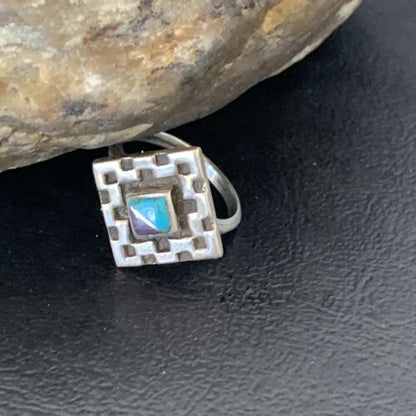Native American Women's Navajo Blue Turquoise Sugilite Inlay Ring | Sz 6 | 11281