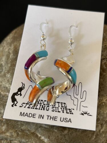 Navajo Swirl Turquoise Spiny Opal Inlay Earrings | Sterling Silver | 1.25" | 1554
