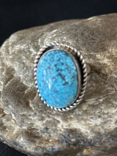 Navajo Blue Spiderweb Turquoise Ring | Sterling Silver | Sz 8 | Authentic Native American Handmade | 14697