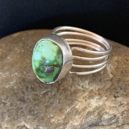 Adjustable Navajo Green Sonoran Turquoise Ring | Sterling Silver | Sz 6 | 02078