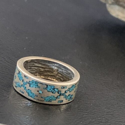 Navajo Women's Turquoise Ring | Sterling Silver | Native American Chip Inlay | Sz 5.5 | 12468