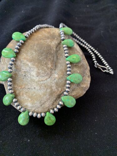 Navajo Green Mojave Turquoise Necklace | Sterling Silver | Authentic Native American Handmade | 01315
