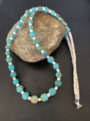 Navajo Pearls Graduated Blue Turquoise Necklace | Sterling Silver | Authentic Native American | 30" | 12542