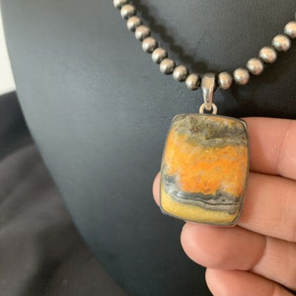 Navajo Bumblebee Jasper Pendant Necklace | Sterling Silver | Authentic Native American Handmade | 12725