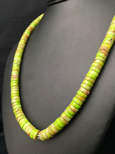 Navajo Green Gaspeite Stabilized Necklace | Sterling Silver | 20" | Authentic Native American Handmade | 4337 - Masha USA