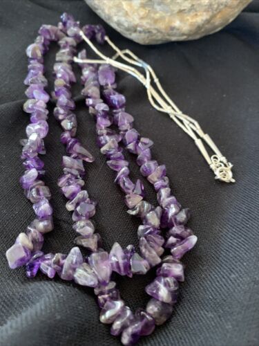 Navajo Purple Amethyst Liquid Heishi Necklace Pendant | Sterling Silver Tubes | Authentic Native American Handmade | 869