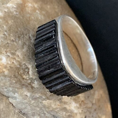 Navajo Black Onyx Inlay Band Ring | Sz 9 | Authentic Native American Handmade | 12428