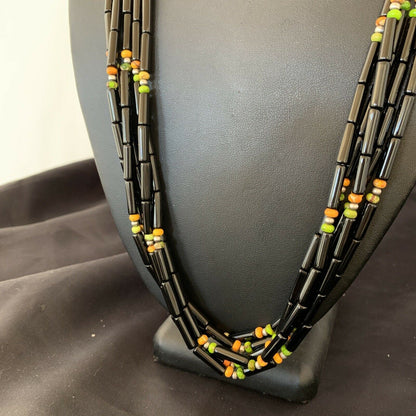 Navajo Black Onyx Spiny Turquoise Bead Necklace with Pendant | Sterling Silver | 22" | 10922