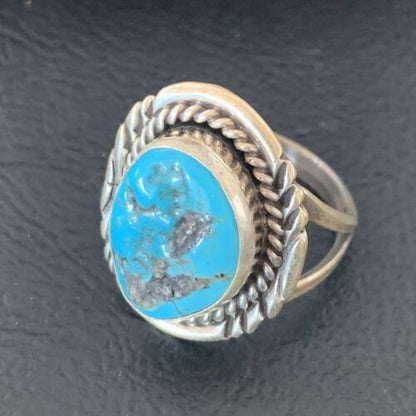 Navajo Blue Kingman Turquoise Ring | Sterling Silver | Sz 8 | Authentic Native American Handmade | 11921