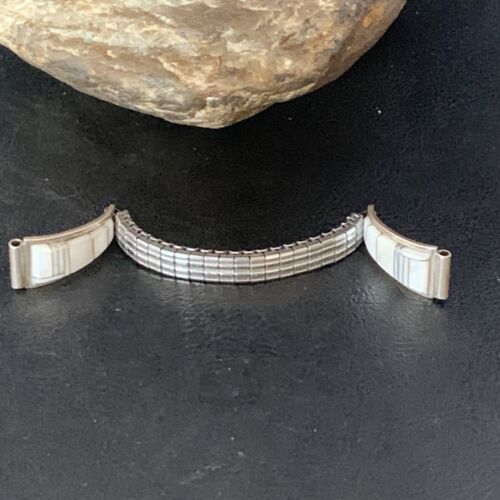Navajo Sterling Silver Watch Tips with Pink Mother of Pearl Inlay Band | Authentic Native American Jewelry | 13693