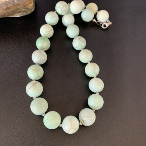 Native American Navajo Green Jade Bead Necklace | Sterling Silver | 16mm | 18" | 13263