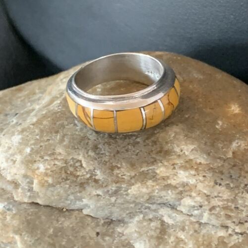 Navajo Yellow Gold Turquoise Inlay Ring | Sterling Silver | Sz 6 | Authentic Native American Handmade | 10355