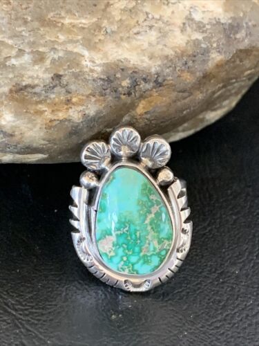 Women's Navajo Green Sonoran Turquoise Ring | Sterling Silver | Sz 9.5 | Authentic Native American Handmade | 10419