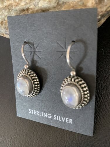 Navajo White Quartz Dangle Earrings | Sterling Silver | 1" | Authentic Native American Handmade | 13042
