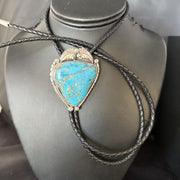 Navajo Blue Kingman Turquoise Bolo Tie | Sterling Silver | Authentic Native American Handmade | 14254